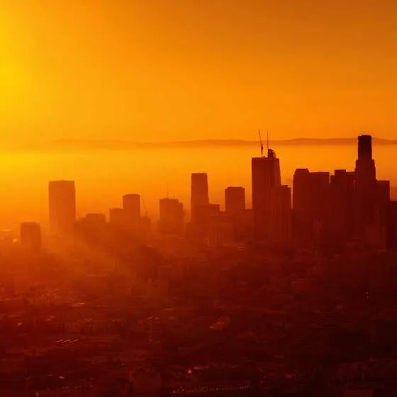 Sunset in Los Angeles during a heat wave.