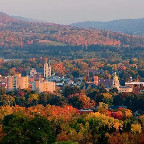An aerial view of Cortland, New York.