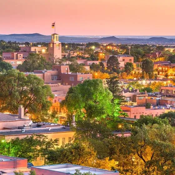 An aerial view of Santa Fe, New Mexico.